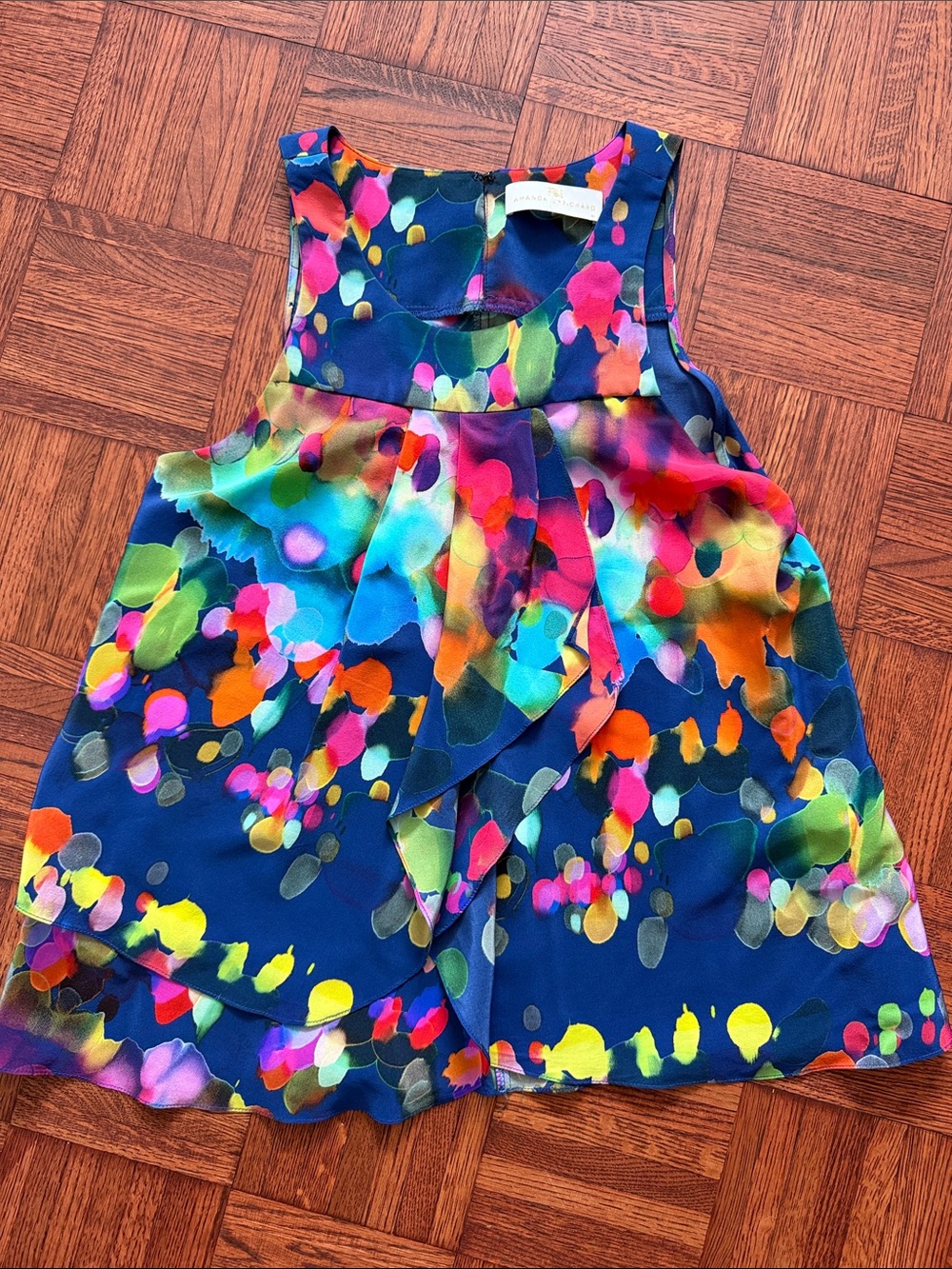 Amanda Uprichard Navy Multicolor Floral Print Dress